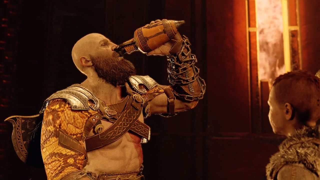 God of War 4 Kratos & Atreus Drink Wine From Sparta (God of War 2018