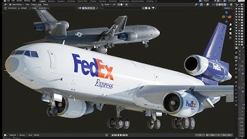Airplane 3D modeling process ( DC-10 ). Blender timelapse