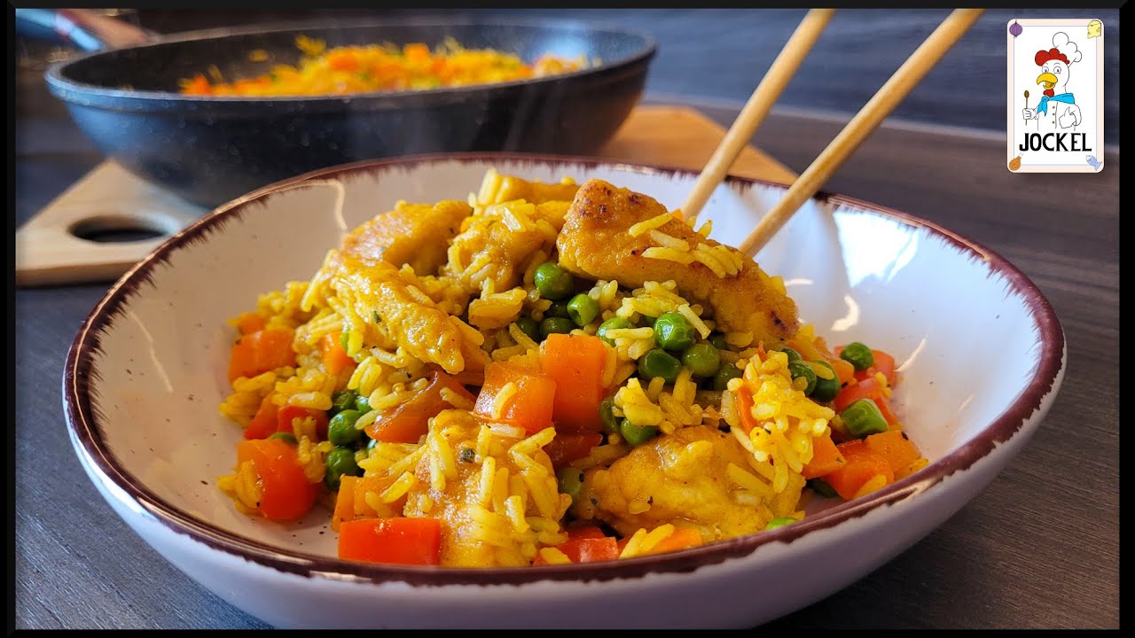 schnelle Curry-Reispfanne mit Hähnchenbrust
