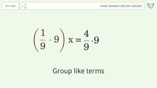 Linear equation with one unknown: Solve 4/9=x/9 step-by-step solution