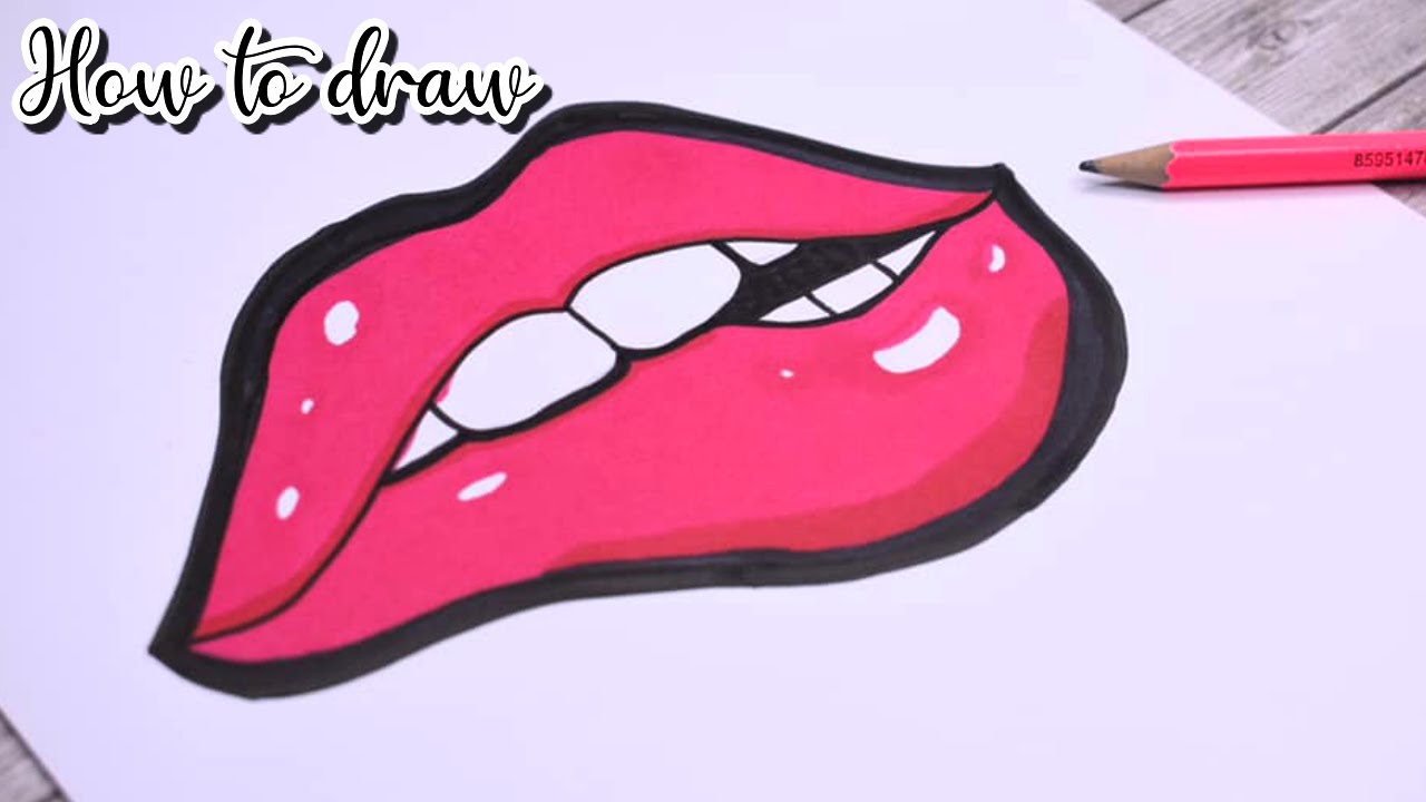 How to Draw Red Lips EASY - Happy Drawings -