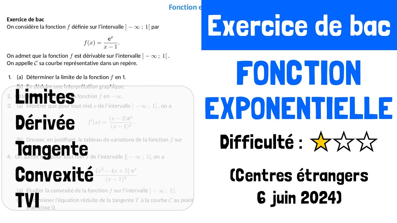 Exercice de bac : Fonction exponentielle (Centres étrangers 6 juin 2024 Sujet 2)