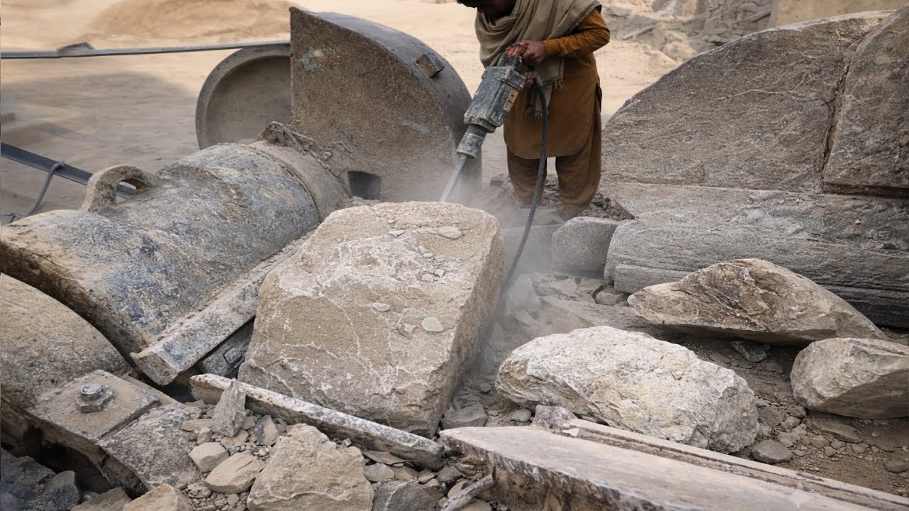 “Massive Stone Crusher Jam | Worker Breaks Giant Rock with Jackhammer”