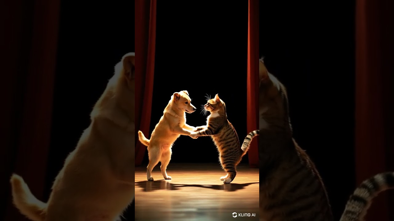 Let dance with dog and cat on the stage 