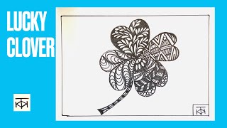 Lucky 4 leaf Zentangle Clover 🍀 for beginners: patterns and lines for meditation and relaxation