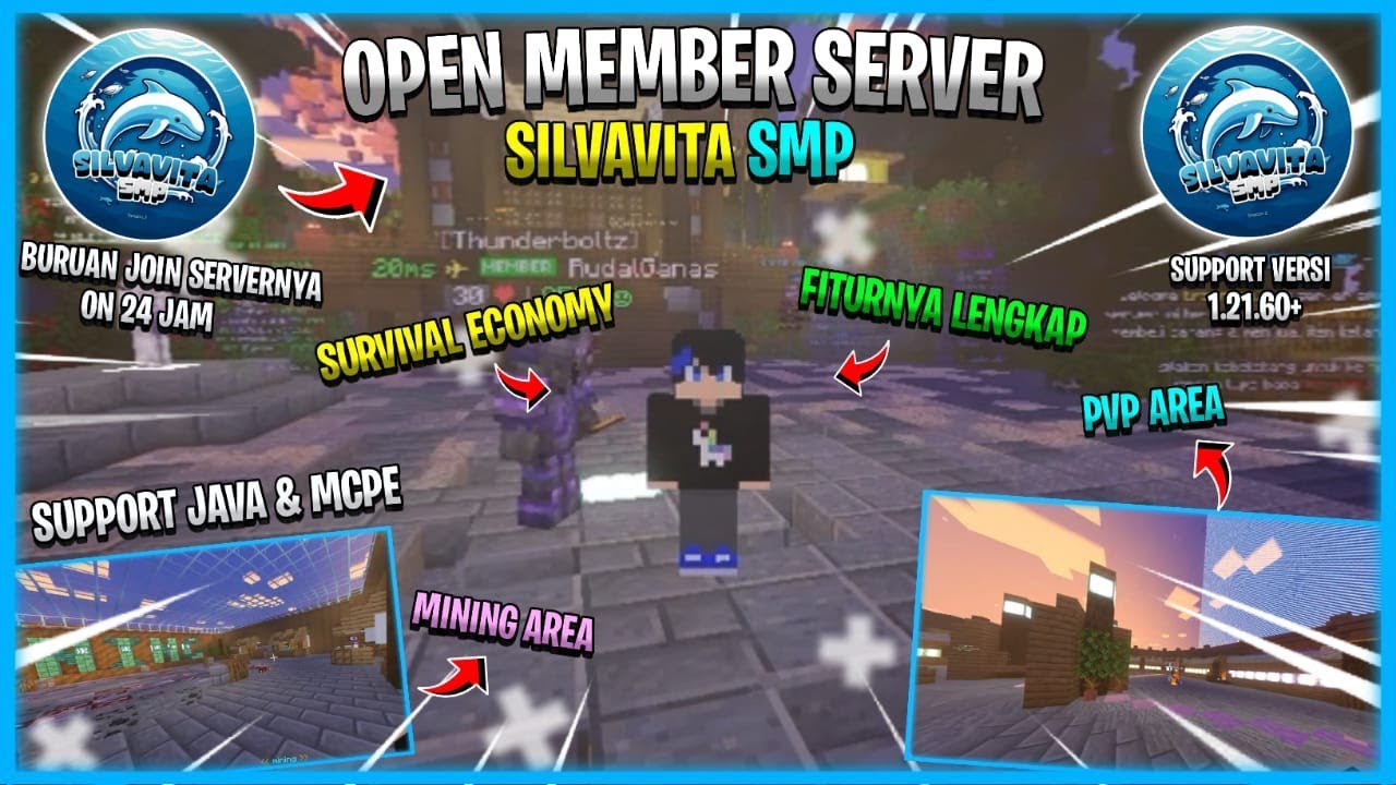 SERVER MINECRAFT SURVIVAL ECONOMY: SILVAVITA SMP - ADA AREA MINE, ARENA PVP, SUPPORT JAVA & MCPE