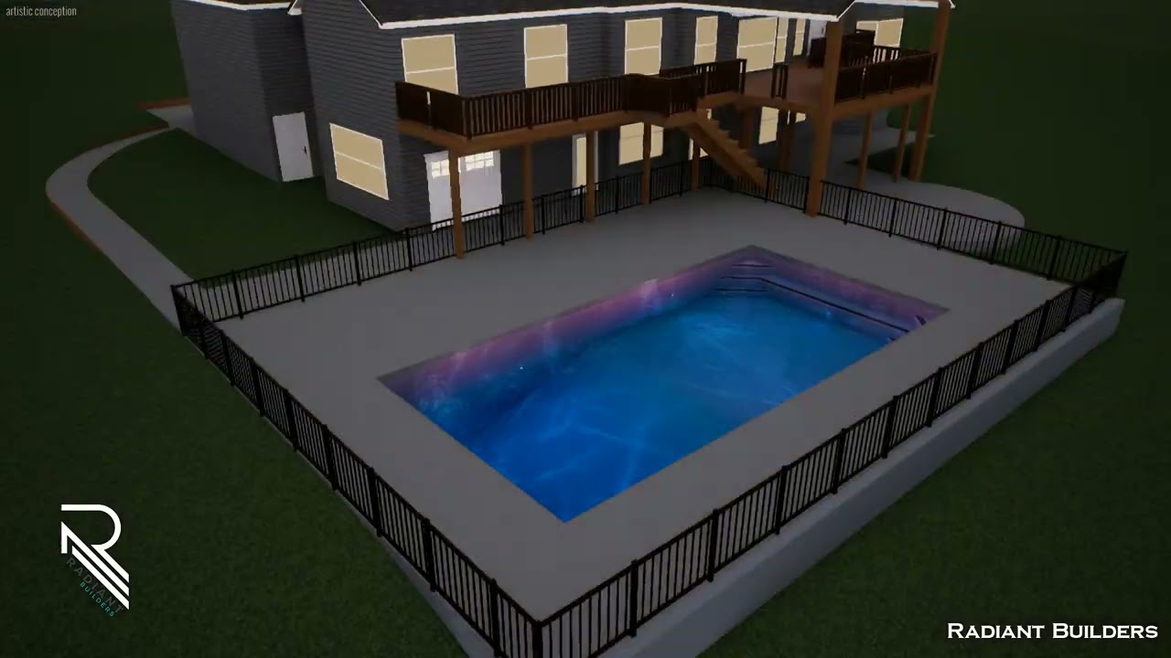 Amazing View 20x40ft ICF Pool with waterfall concrete retaining wall and Deck.