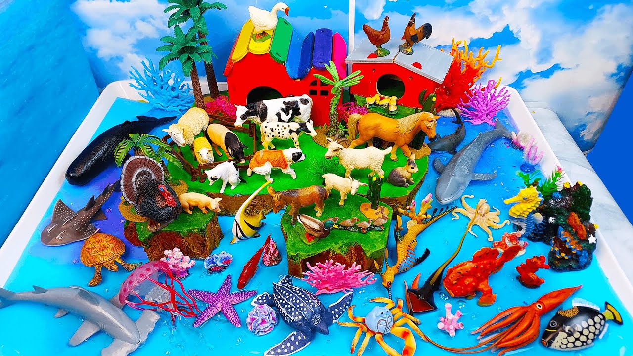 Животные на ферме и в море: изучаем названия животных с помощью детских игрушек — создаём диораму