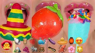 Satisfying ASMR Eating Emoji Food Challenge Wax Candy Cake Pops