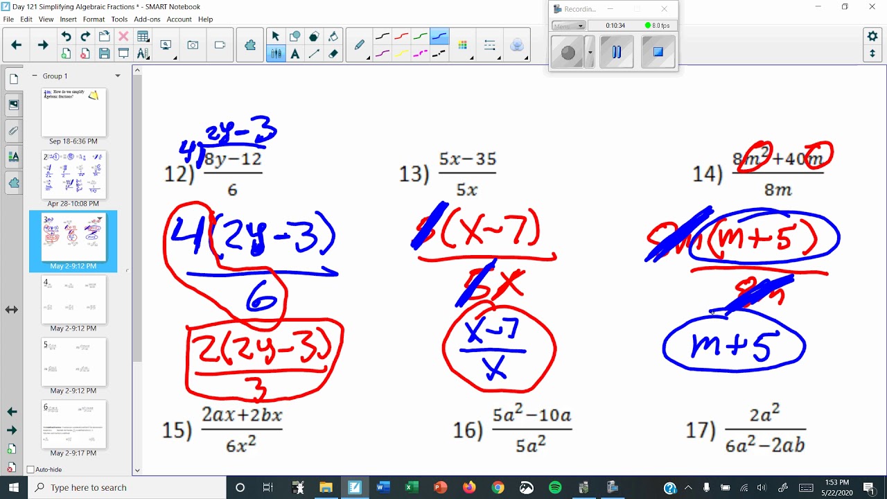 Simplifying Algebraic Fractions - YouTube