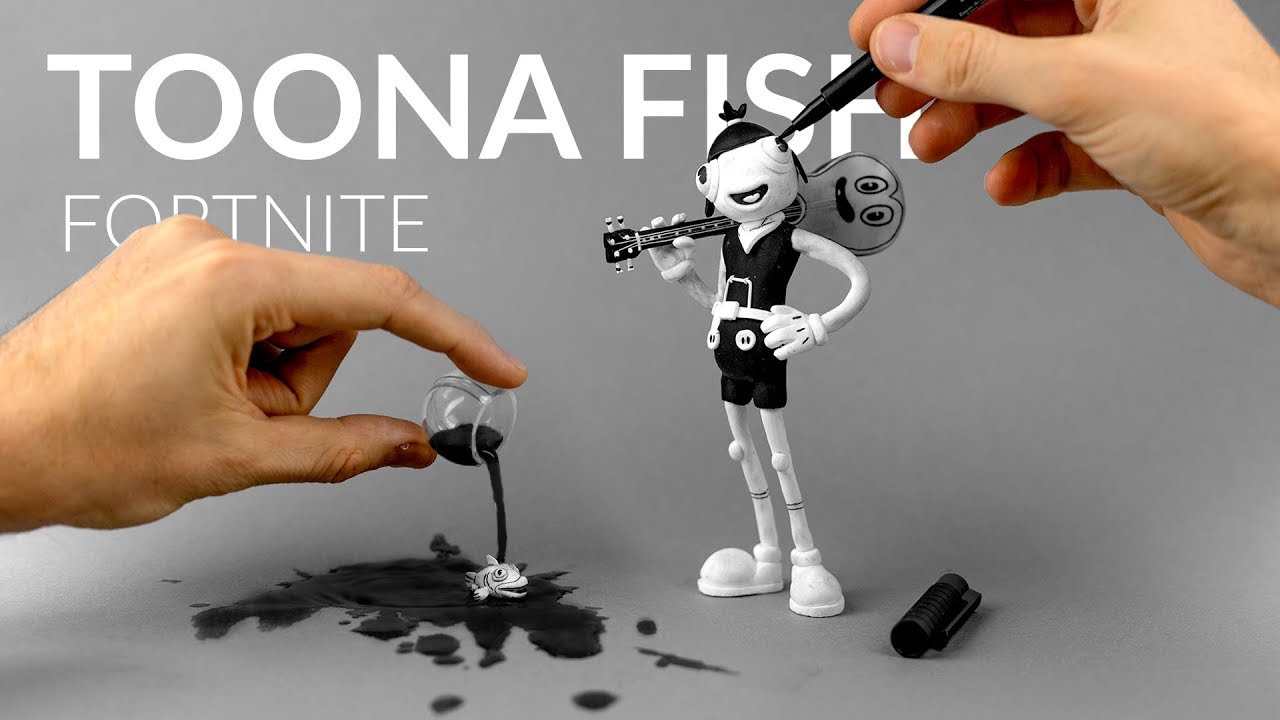 Creating TOONA FISH, INKY & STRINGLES with clay in black and white – Fortnite Season 8