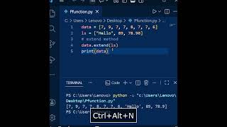 extend Method in Python | List Methods #pythontricks #shorts #python.