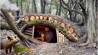 Building a Secret Dugout Under a Fallen Tree Survival Skills