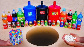 Giant Coca Cola, Fanta, Mirinda, Pepsi, Schweppes and Many Popular Soda vs Mentos Underground!