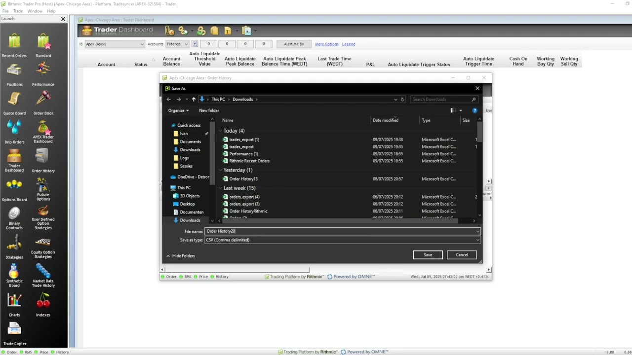 How to export Orders from R trader Pro (Rithmic) to import them into Tradesyncer