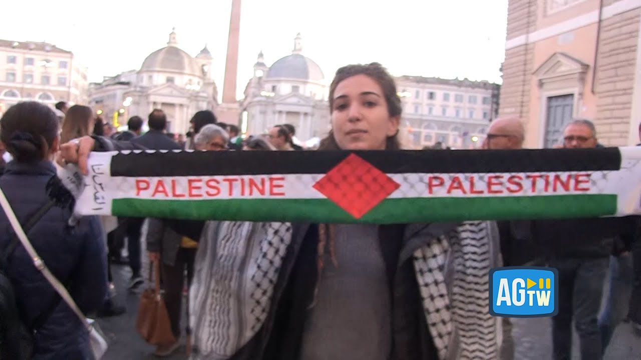 Bandiera della Palestina e kefiah alla manifestazione del Pd ...