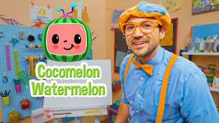 Blippi Teaches How To Draw Cocomelon Watermelon! | Moonbug Kids - Art for Kids Hub 🖌️