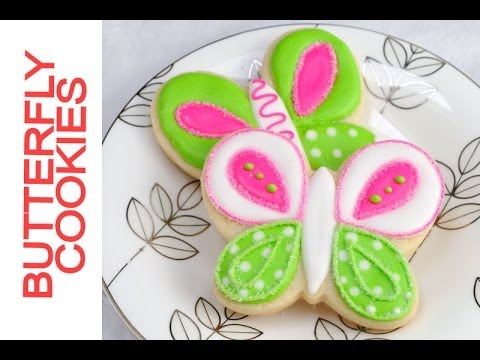 Pretty Lime Green and Hot Pink Butterly Cookies Tutorial, Decorating with Royal Icing