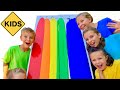Learn English Colors! Rainbow Paint Race with Sign Post Kids!