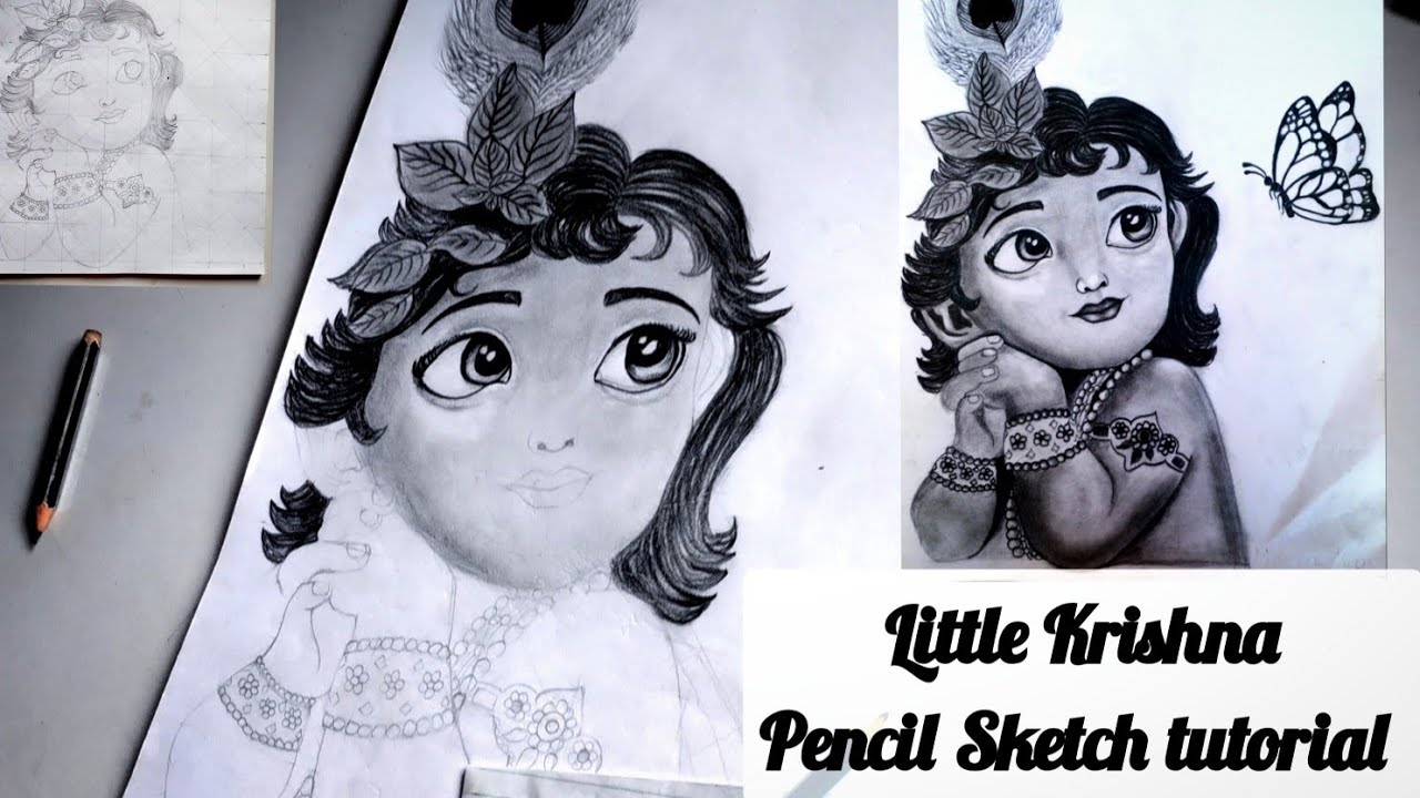 Little Krishna Pencil Sketch Step By Step💫💝 Cute Krishna Sketch Tutorial 🌸 Krishna Drawing ✨