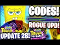 [ROGUE UPDATE] 🧽All NEW🧽 UPDATE 28 CODES FOR SPONGEBOB TD! ROBLOX SPONGEBOB TOWER DEFENSE CODES