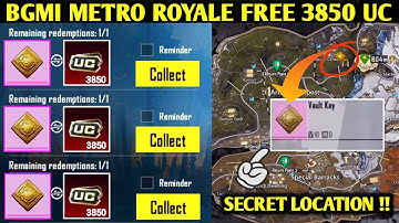 😍BGMI METRO ROYALE FREE 3850 UC EVENT | VAULT KEY SECRET LOCATIONS IN BGMI METRO ROYALE