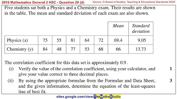 2016 Maths General 2 HSC Q29d How to find equation of Least-squares regression line using a formula