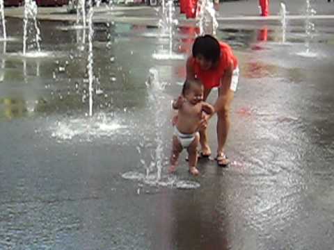 Katie Playing With the Water Fountains in Clarke Q...