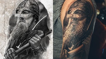 Realistic Viking - Shoulder Tattoo (drakkar / beard / details with white)