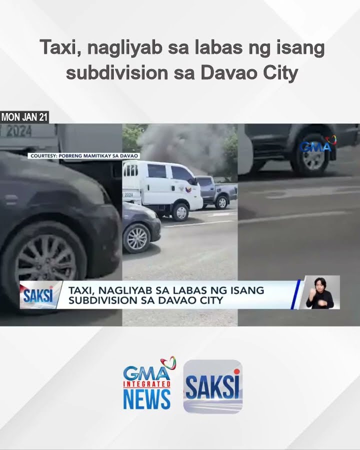 Taxi, nagliyab sa labas ng isang subdivision sa Davao City | Saksi