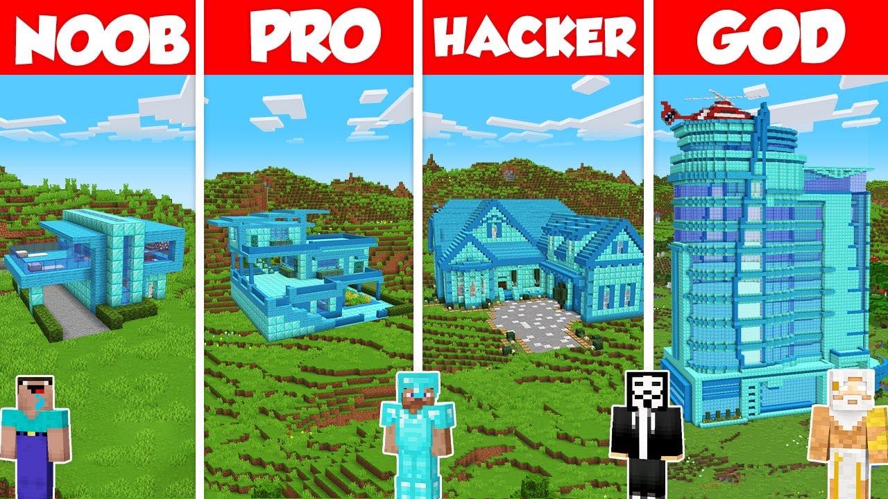 Diamond Block House Build Battle Challenge - Noob vs Pro vs Hacker vs God - Minecraft Animation