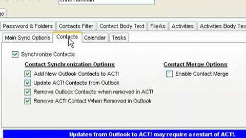 123 ACT! Sync Synchronization Settings