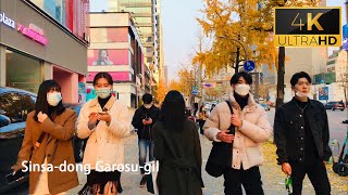[4K] garosugil seoul | Autumn Walk in Sinsa-dong Garosu-gil Seoul Korea | sinsa dong seoul