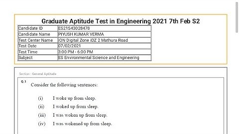GATE 2021 Paper of Environmental Science & Engineering Part-1 # 7th February