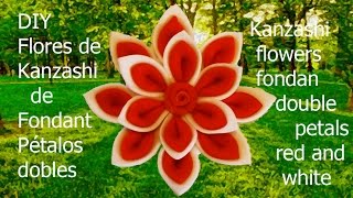DIY flores de fondant Kanzashi pétalos dobles rojos y blancos -flowers fondant