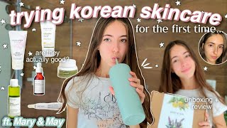 trying KOREAN SKINCARE for the first time! (for oily/sensitive skin) 🪷 ft. Mary & May