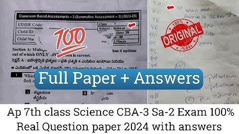 Ap 7th class Cba-3 Sa2 Science 💯real full question paper 2024|7th class Science Sa2 real paper 2024