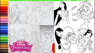 DISNEY PRINCESS JASMINE CINDERELLA ARIEL BELLE MULAN AND MORE COLORING PAGES FOR KIDS