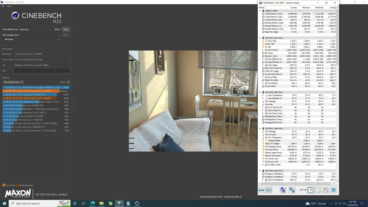 Overclocked 5.6 GHz I5 13600kf, Benchmarks, XTU, Cinebench R20 R23
