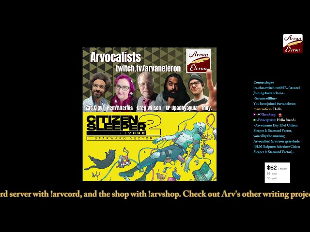 Arv streams Day 12 of Citizen Sleeper 2--Starward Vector, with the amazing Arvocalists!