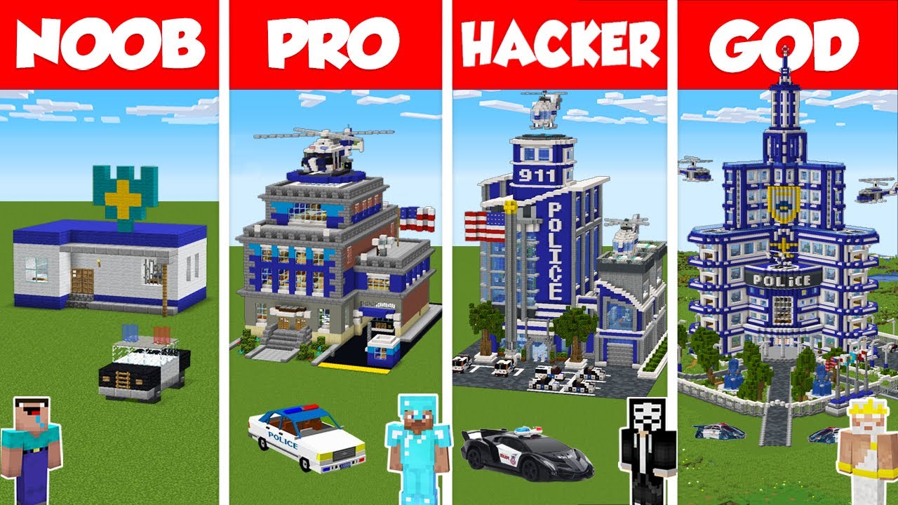 ⁣Minecraft TNT POLICE STATION HOUSE BUILD CHALLENGE - NOOB vs PRO vs HACKER vs GOD / Animation