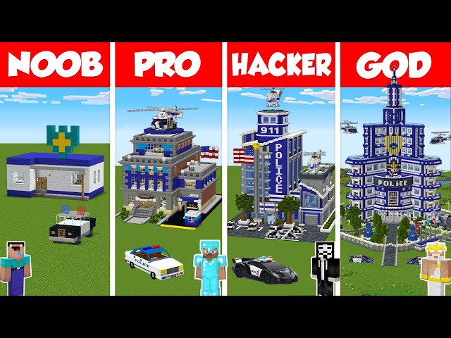 Minecraft TNT POLICE STATION HOUSE BUILD CHALLENGE - NOOB vs PRO vs HACKER vs GOD / Animation class=