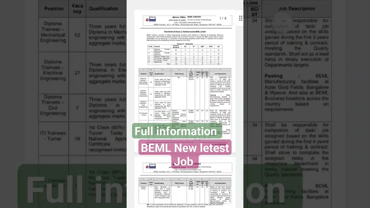 BEML railway job vacancy 