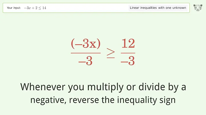 Solving Linear Inequalities: -3x+2 is Smaller Than or Equal to 14