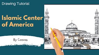 Islamic Center America Drawing | Dearborn Michigan | Islamic Art | How to draw Mosque