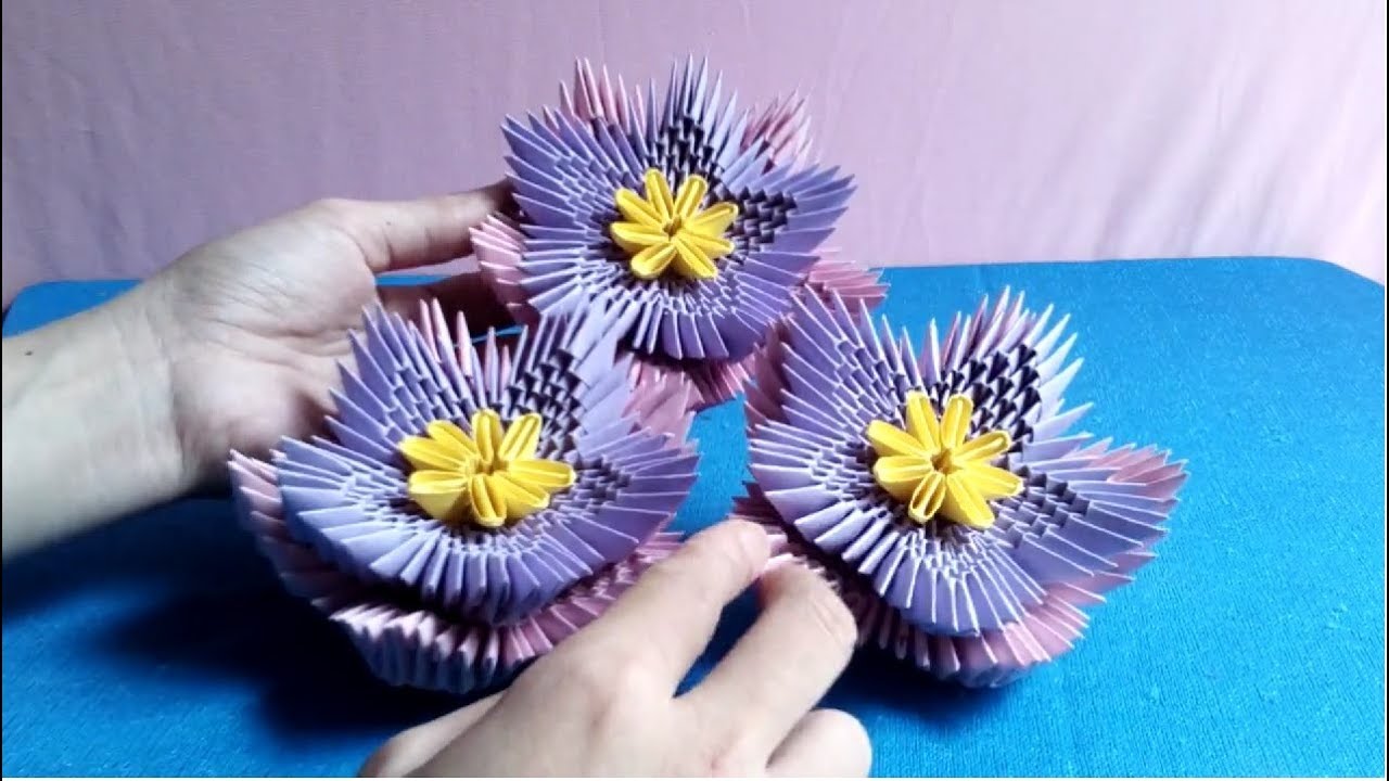 How to make 3d origami flower - làm hoa origami 3d - YouTube
