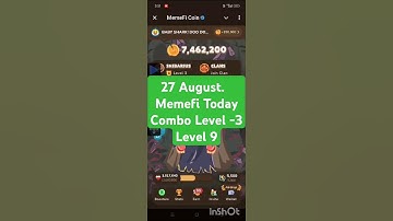 MemeFi Daily Combo for all level || 27 August 2024 MemeFi Secret Tap Combo to earn 4,000,000 coins