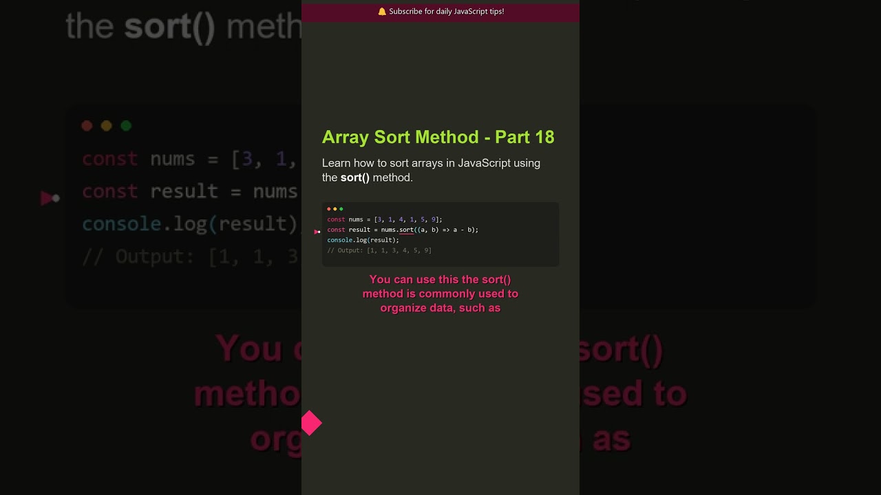 💡 Array Sort Method - Part 18/715 | 1 Minute Tutorial 