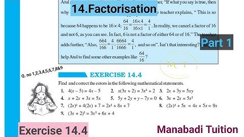 8th class maths |Chapter 14| 💁‍♀️Factorisation| 🙋‍♂️Exercise 14.4| Q no 1,2,3,4,5,6,7,8&9 |part 1|