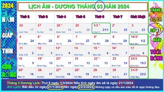 Lịch âm dương tháng 3 năm 2024 - Lịch vạn niên tháng 3\/2024, Năm Con Rồng